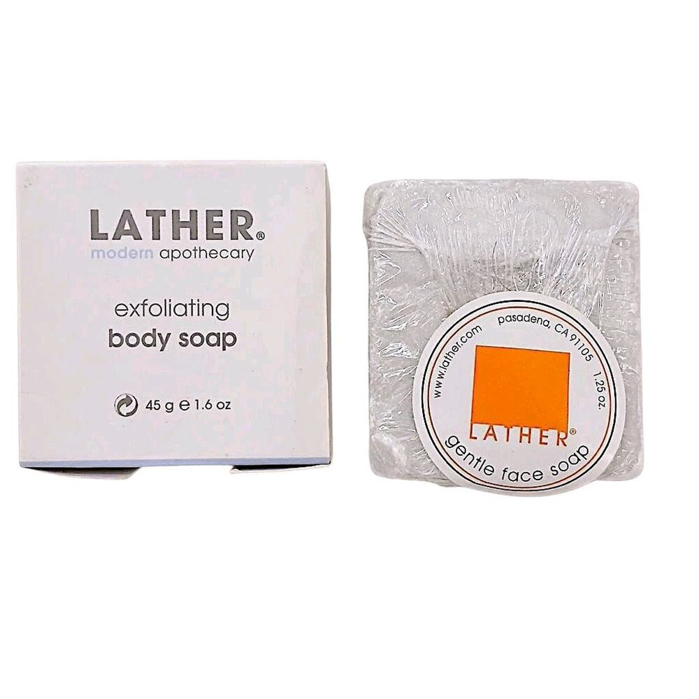 2 Pc LATHER Modern Apothecary Exfoliating Body Bar Soap & Gental Face Soap Set